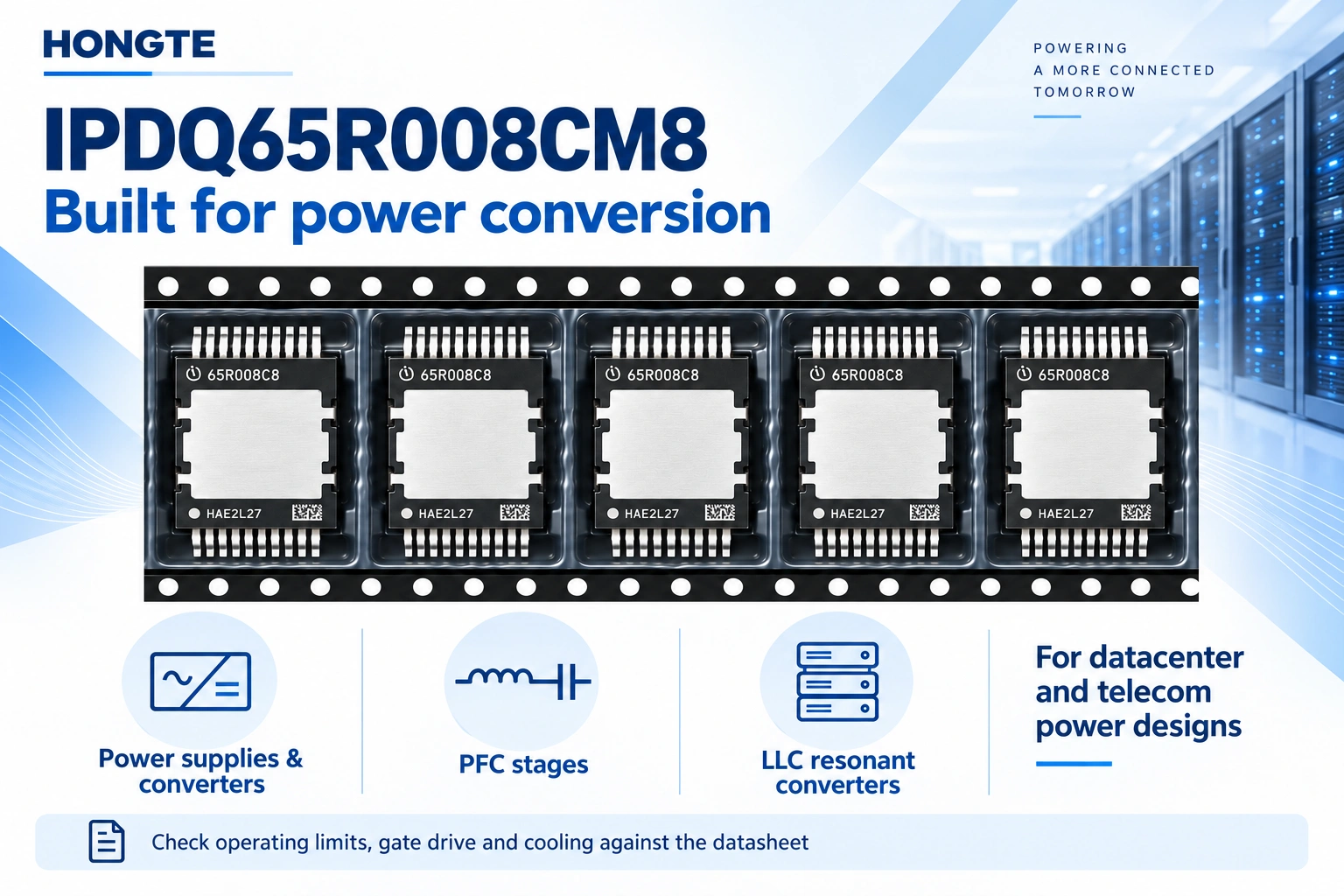 IPDQ65R008CM8 application illustration for power supplies, PFC and LLC converters