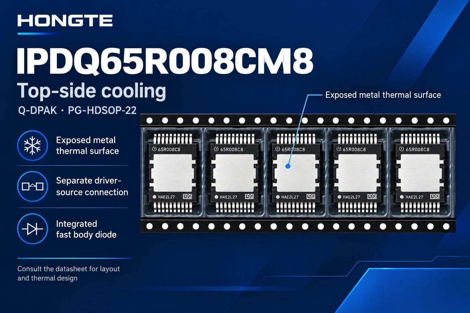 IPDQ65R008CM8 package feature illustration derived from the supplied carrier-tape image