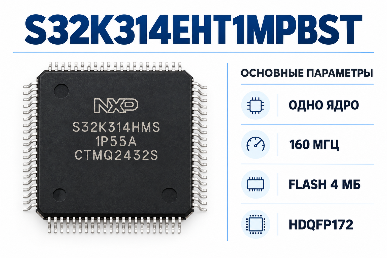 S32K314EHT1MPBST: характеристики и корпус HDQFP172. Изображение из объявления; маркировку партии уточняйте.