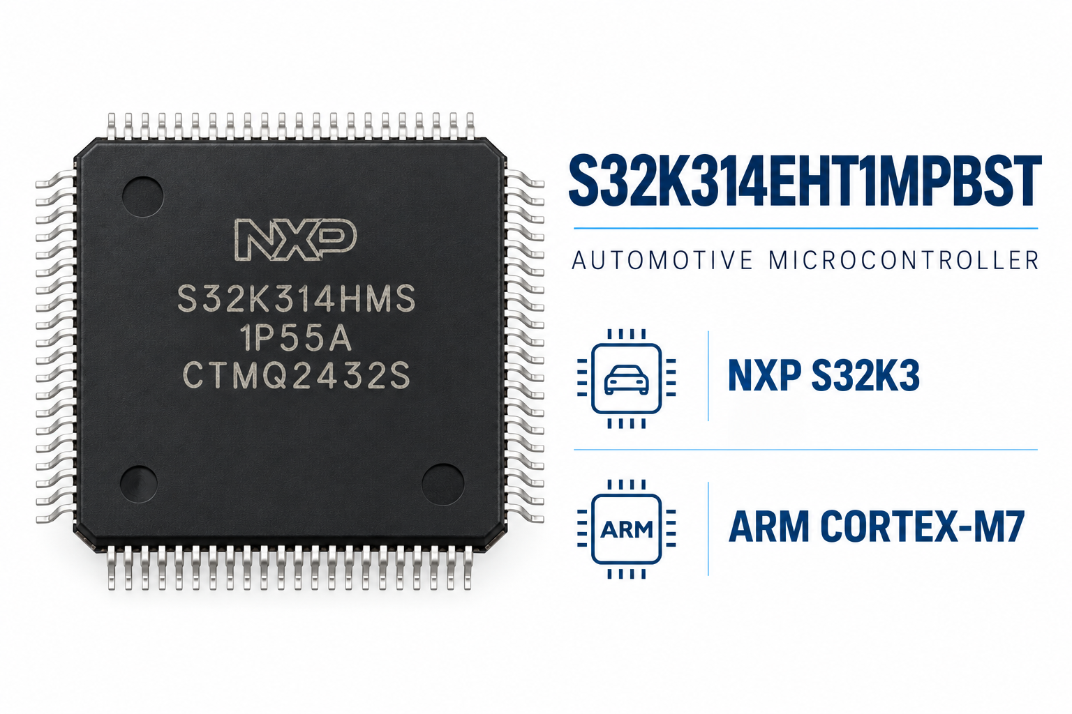 S32K314EHT1MPBST Arm Cortex-M7 microcontroller: marketplace listing image; supplied lot marking to confirm