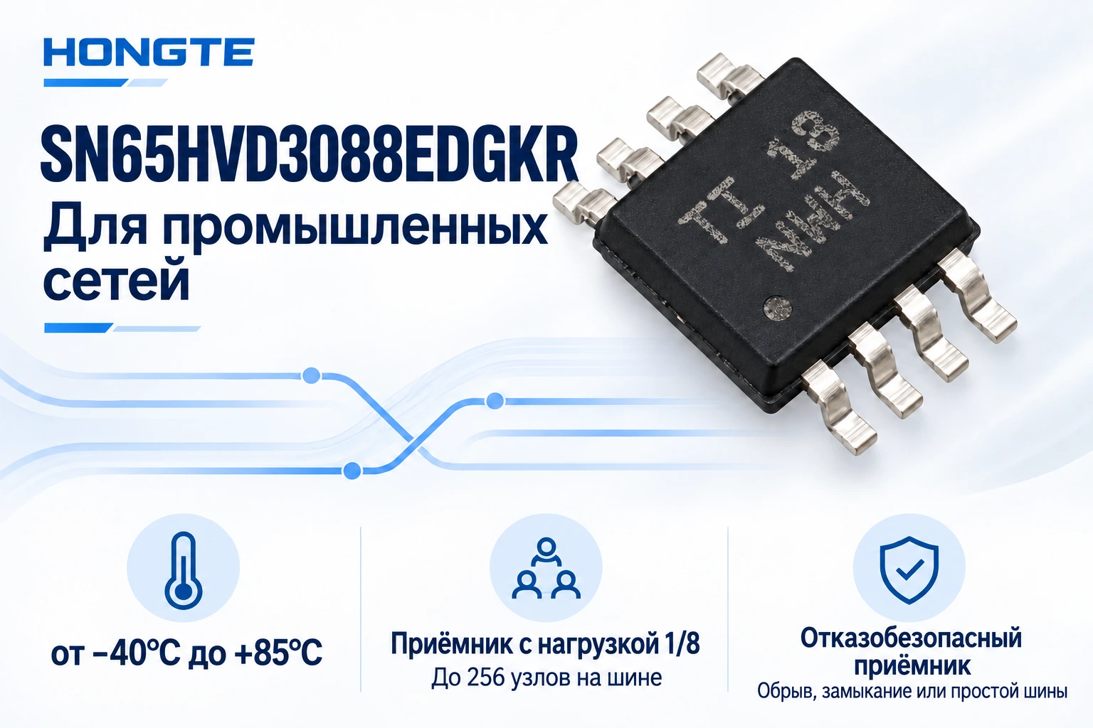 SN65HVD3088EDGKR — промышленный диапазон температур и отказобезопасный приёмник