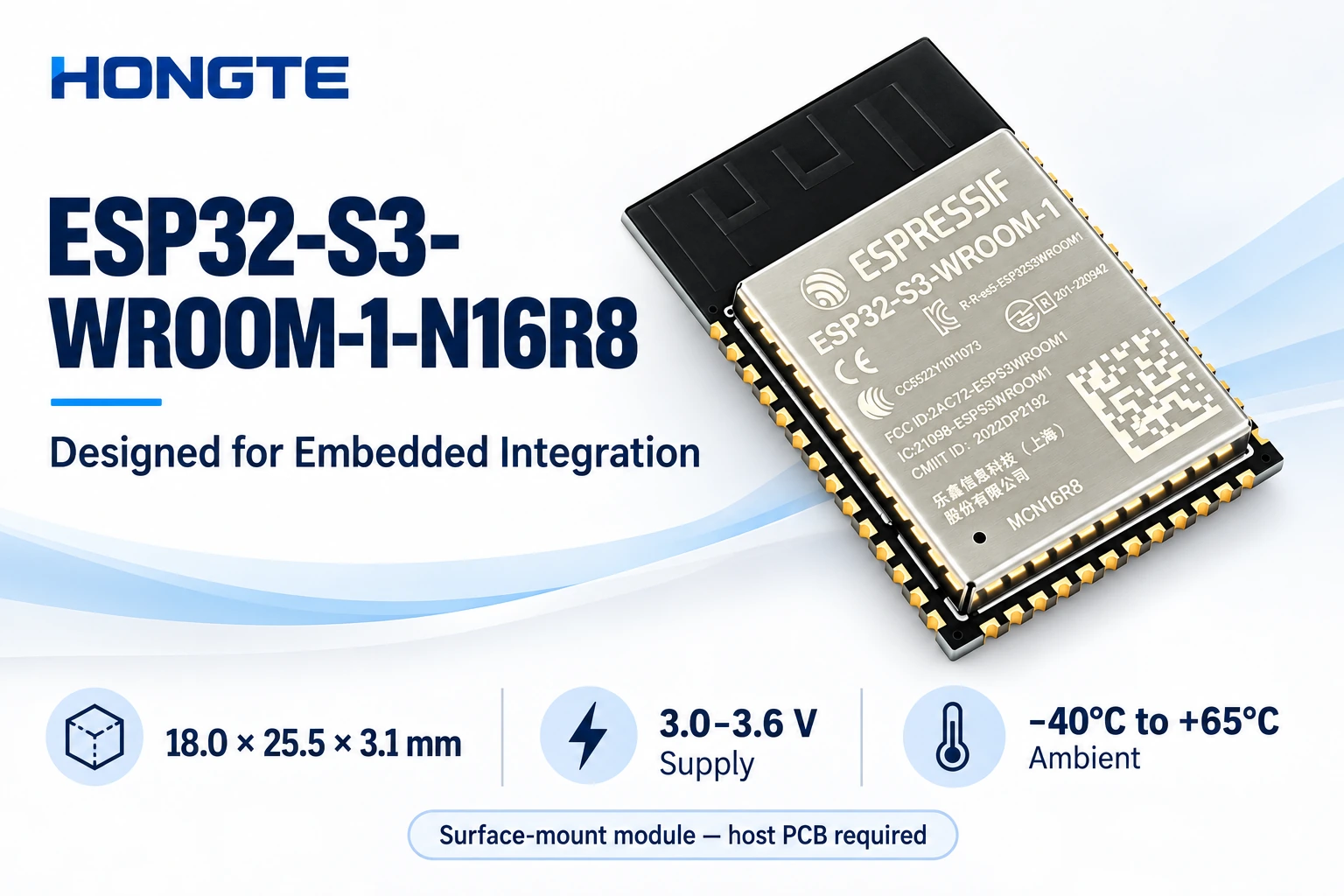 ESP32-S3-WROOM-1-N16R8 module dimensions and integration conditions