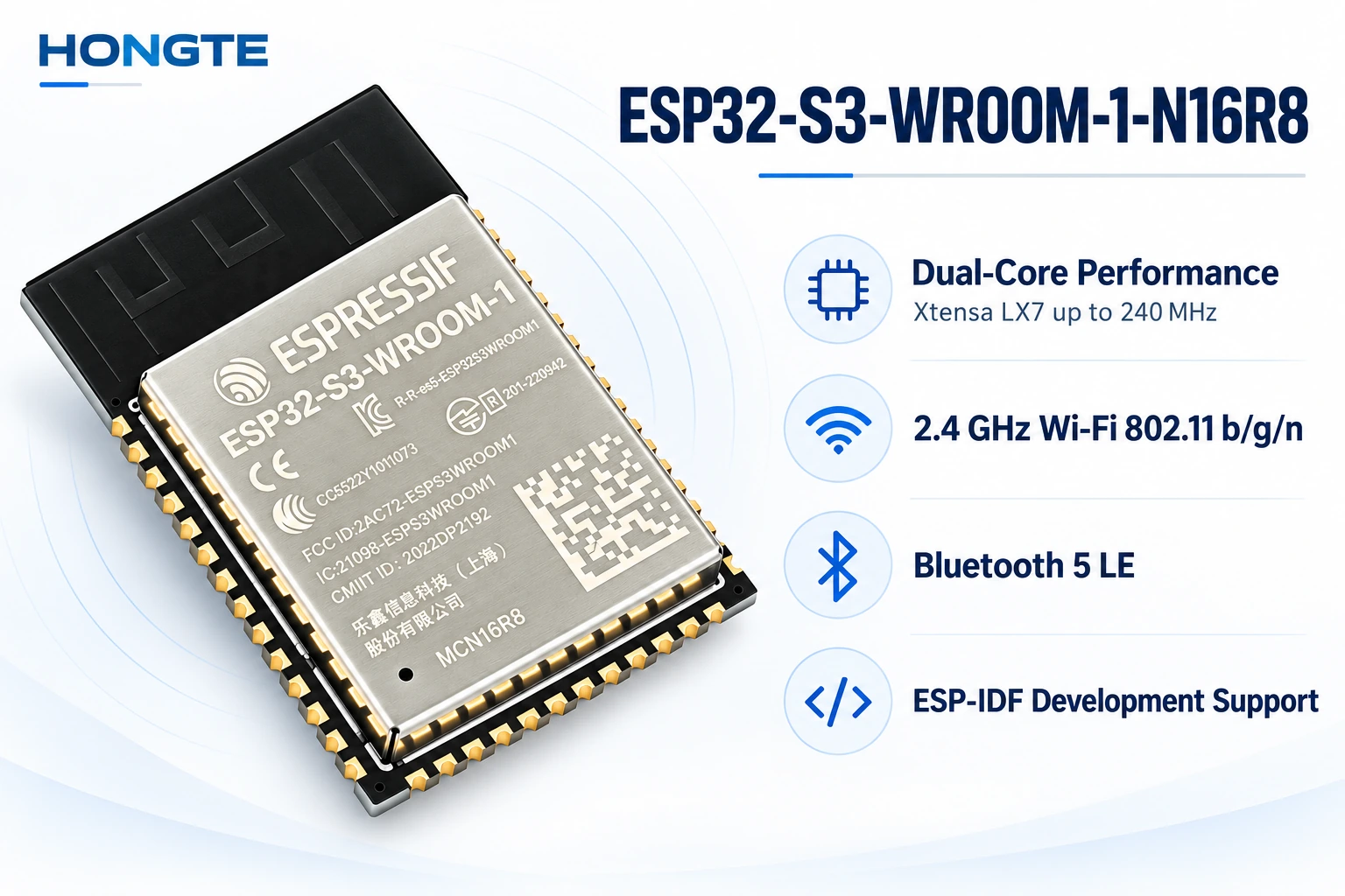 ESP32-S3-WROOM-1-N16R8 dual-core processor and wireless connectivity