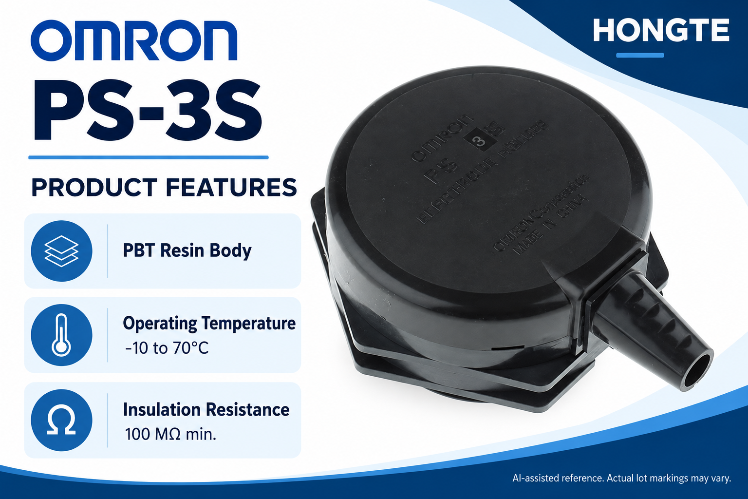 OMRON PS-3S electrode holder — PBT body and operating specifications