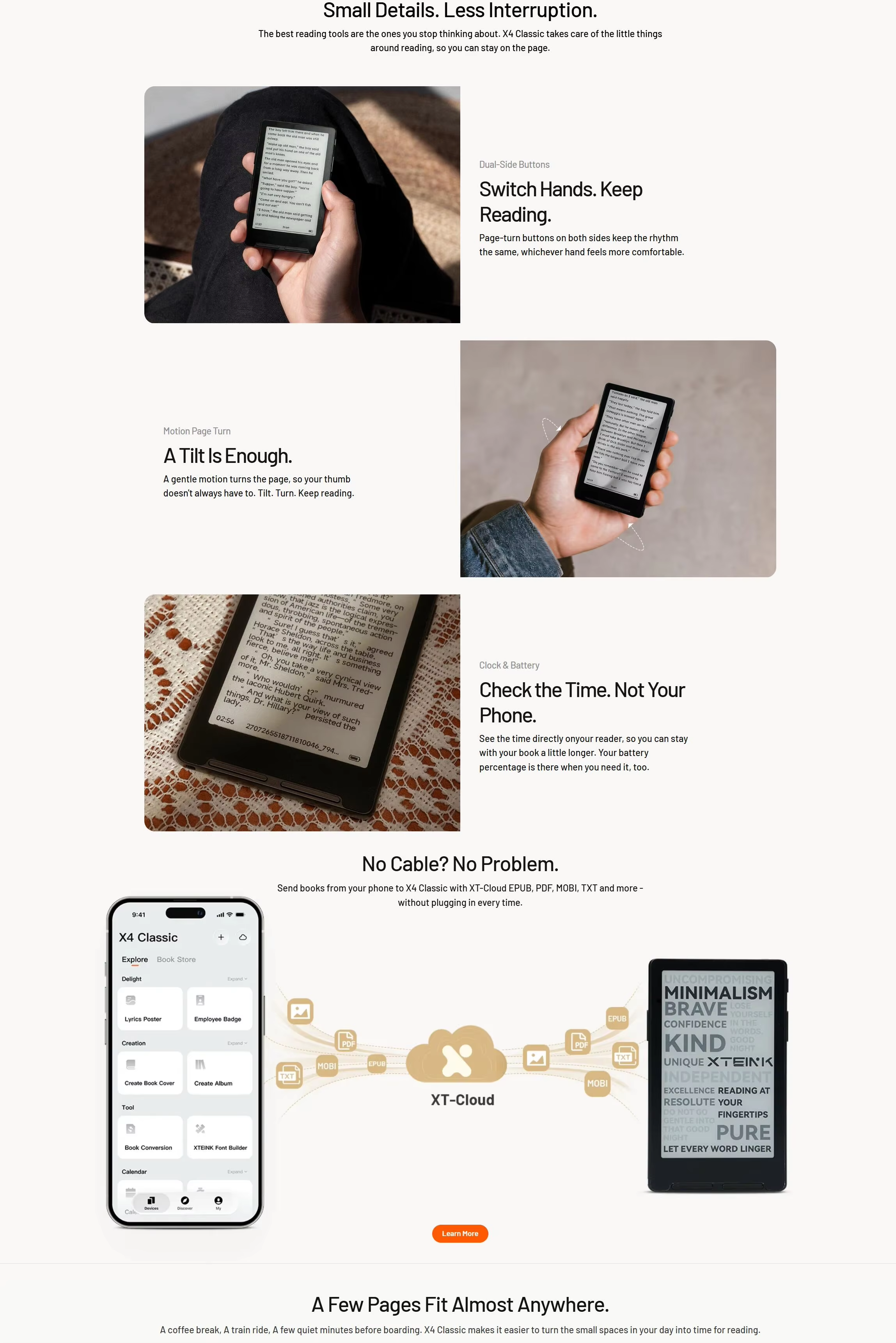 XTEINK X4 Classic reading controls and XT-Cloud feature graphic