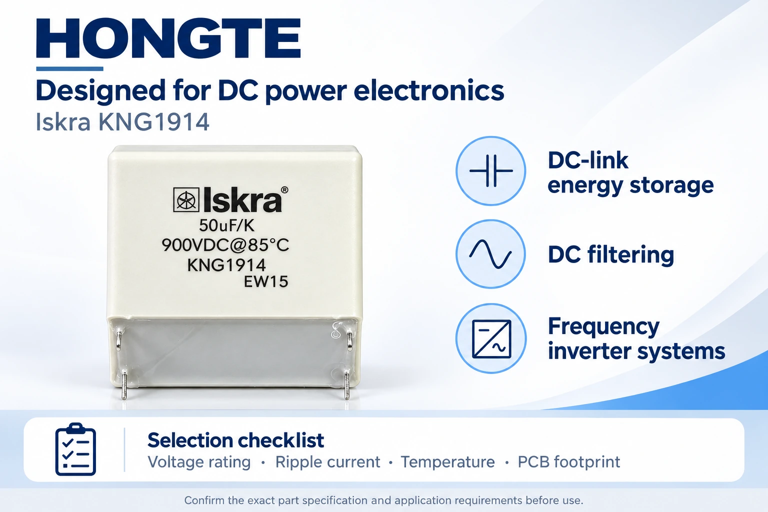 Iskra KNG1914 DC-link, DC filtering and frequency inverter application and selection guide