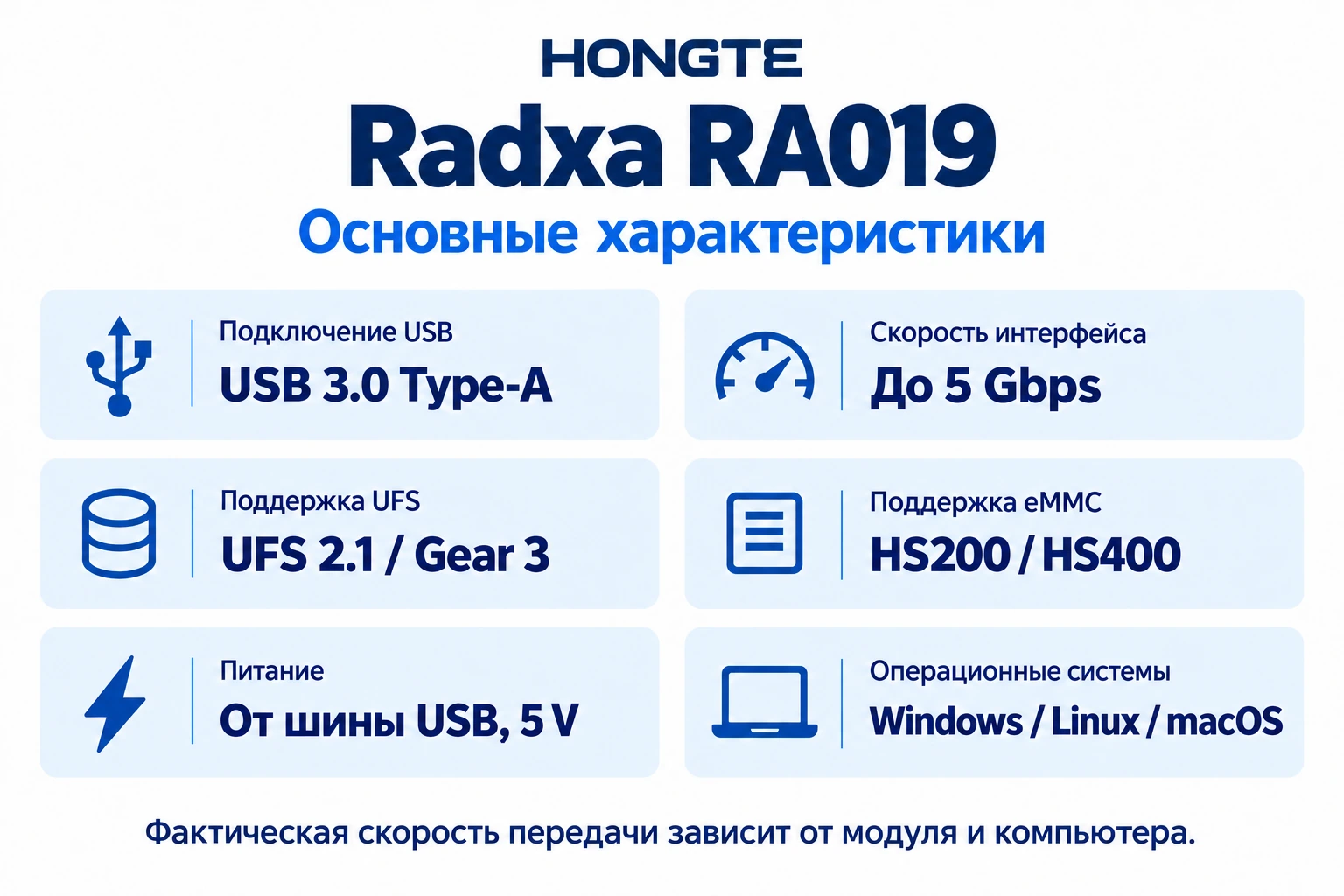 Radxa RA019 — основные характеристики USB, UFS и eMMC